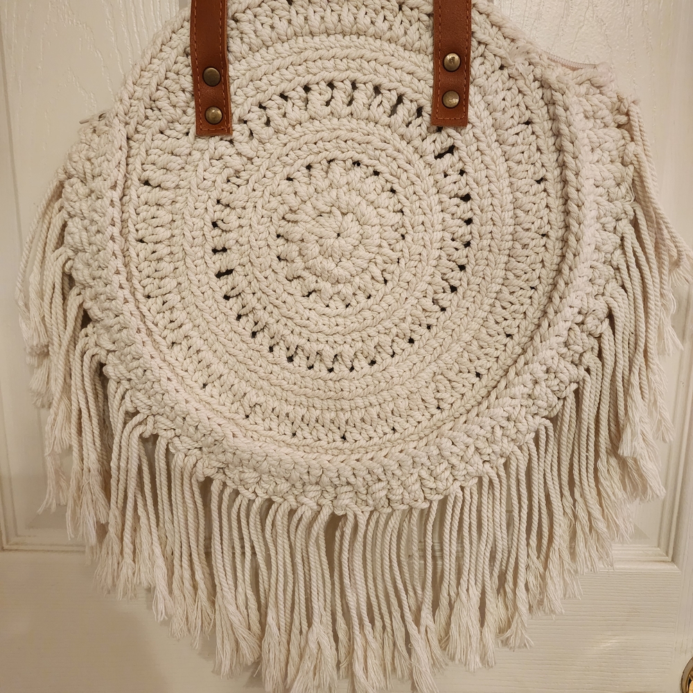Handcrafted Cream Fringe Crochet Bag